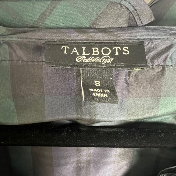 Talbots Black Watch Tartan V-Neck Ruffle 100% Silk Cap Sleeve Blouse Top Sz 8 - Picture 5 of 6